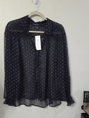 French Connection Black Sheer Blouse with Purple Floral Print
